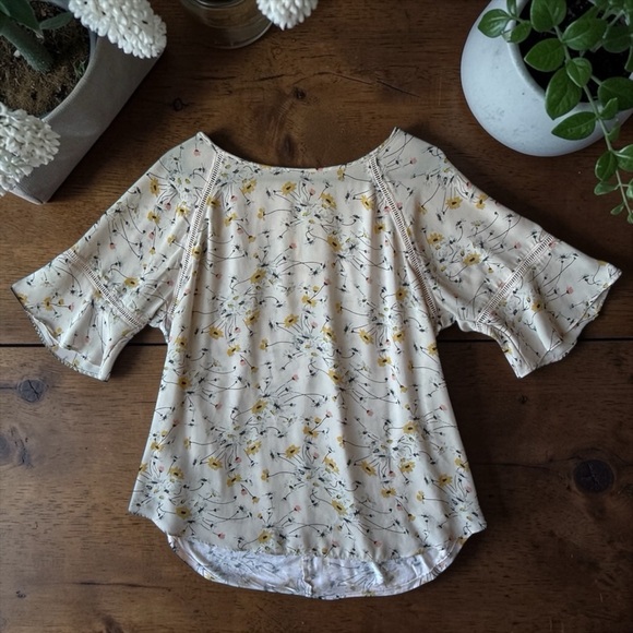 LOFT Tops - LOFT Floral Blouse with Yellow and Black Details